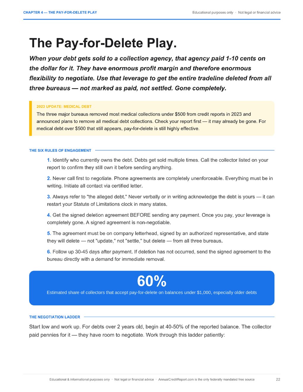 Page from Chapter 4 listing the rules for pay-for-delete negotiations